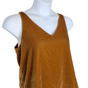 LOFT Womens Crushed Velvet V-Neck Tank Top Blouse Gold Mustard Yellow Medium